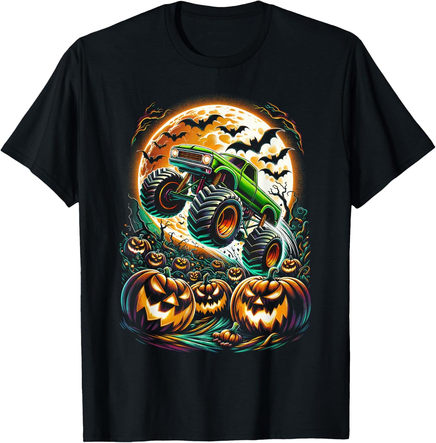 Halloween Monster Truck Jack O Lantern Boy Trick Treat T-Shirt - T-Shirt | Black