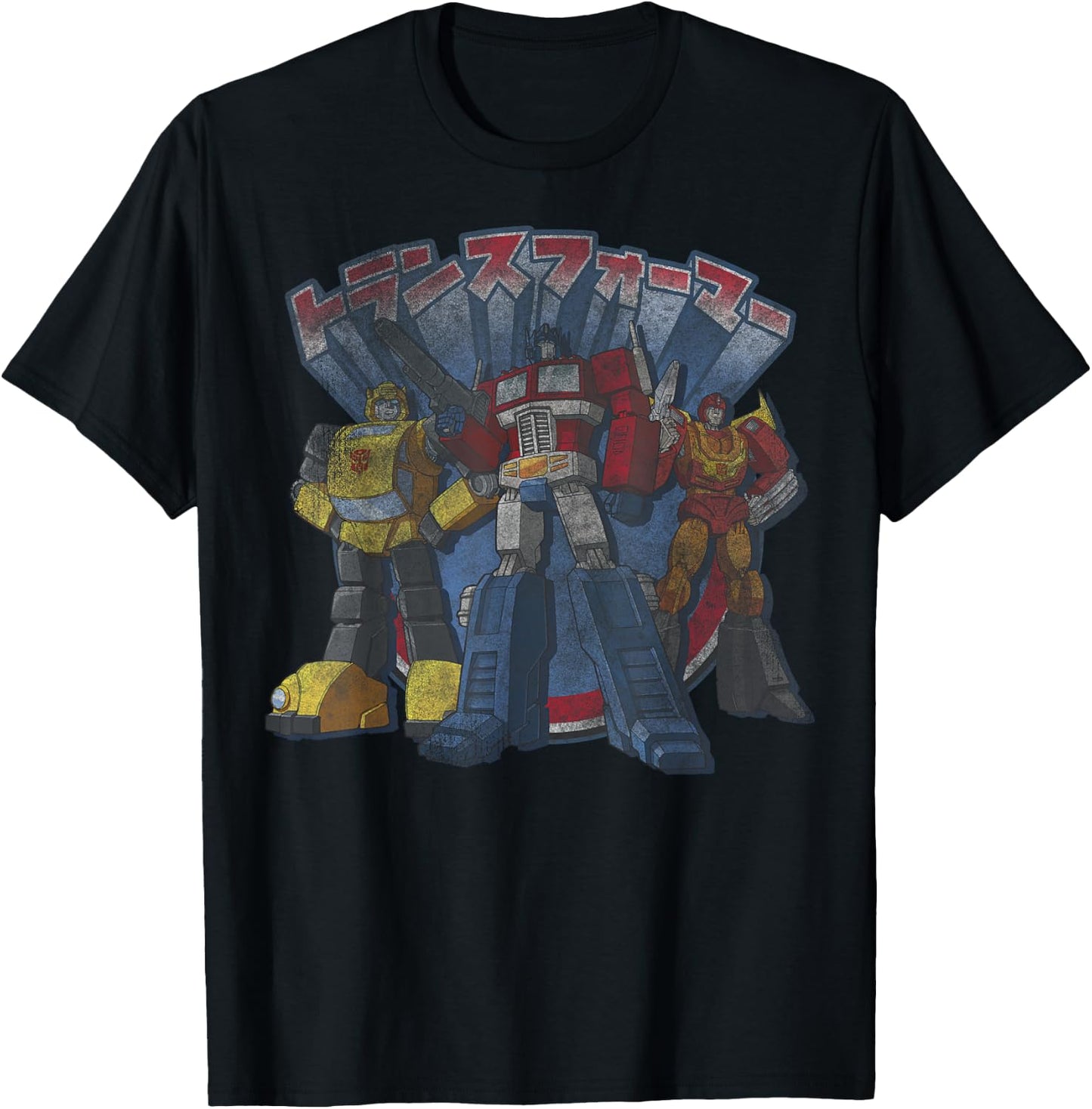 Transformers Retro Distressed Kanji Autobots Group Poster T-Shirt - T-Shirt | Black