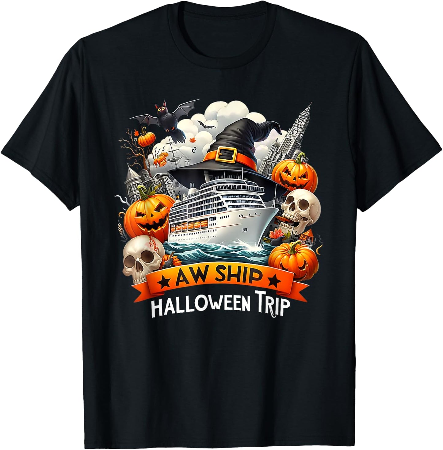 Aw Ship Halloween Trip Family Cruising Crew Cruise Squad T-Shirt - T-Shirt | Black