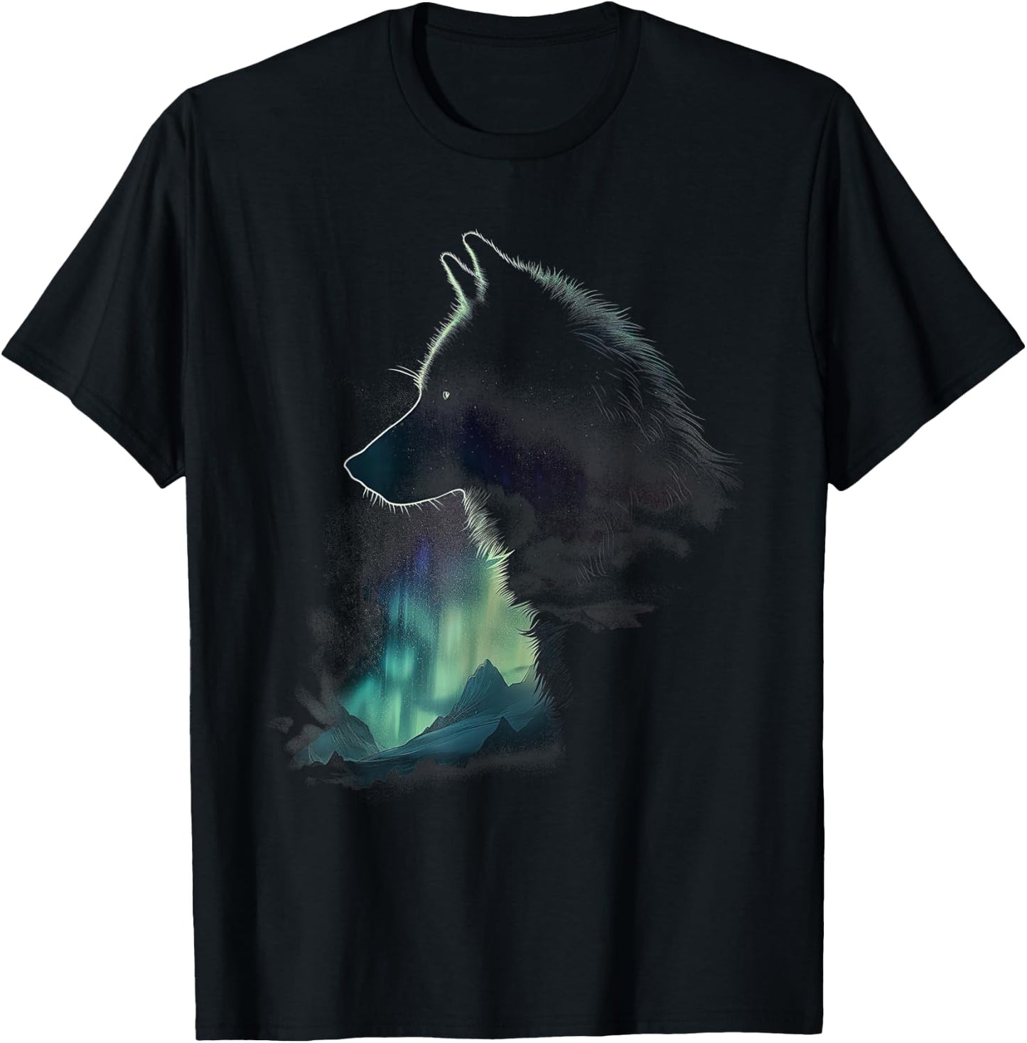 Wolf Northern Light Winter Arctic Nature Wolf Lover T-Shirt - T-Shirt | Black
