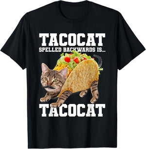 Taco Cat Spelled Backwards is Tacocat Meme Silly Cat Lover T-Shirt - T-Shirt | Black