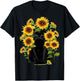 Black Cat Kitten Sunflower Funny Cute Cat Pet Sunflower T-Shirt - T-Shirt | Black