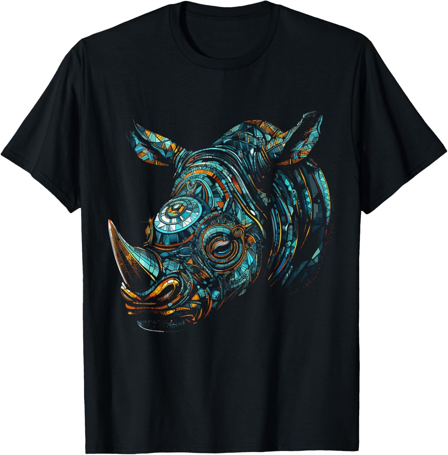 Rhino Zoo - Animal Art Mandala Rhino T-Shirt - T-Shirt | Black