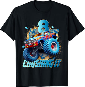 I'm Crushing it Monster Truck 8 Year Old Boys 8th Birthday T-Shirt - T-Shirt | Black