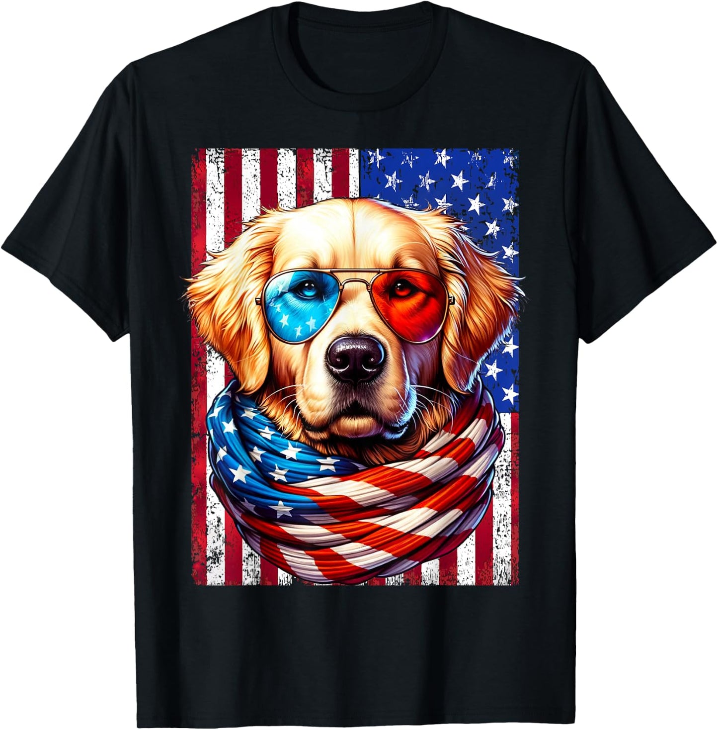 Golden Retriever American Flag USA Patriotic Dog 4th of July T-Shirt - T-Shirt | Black