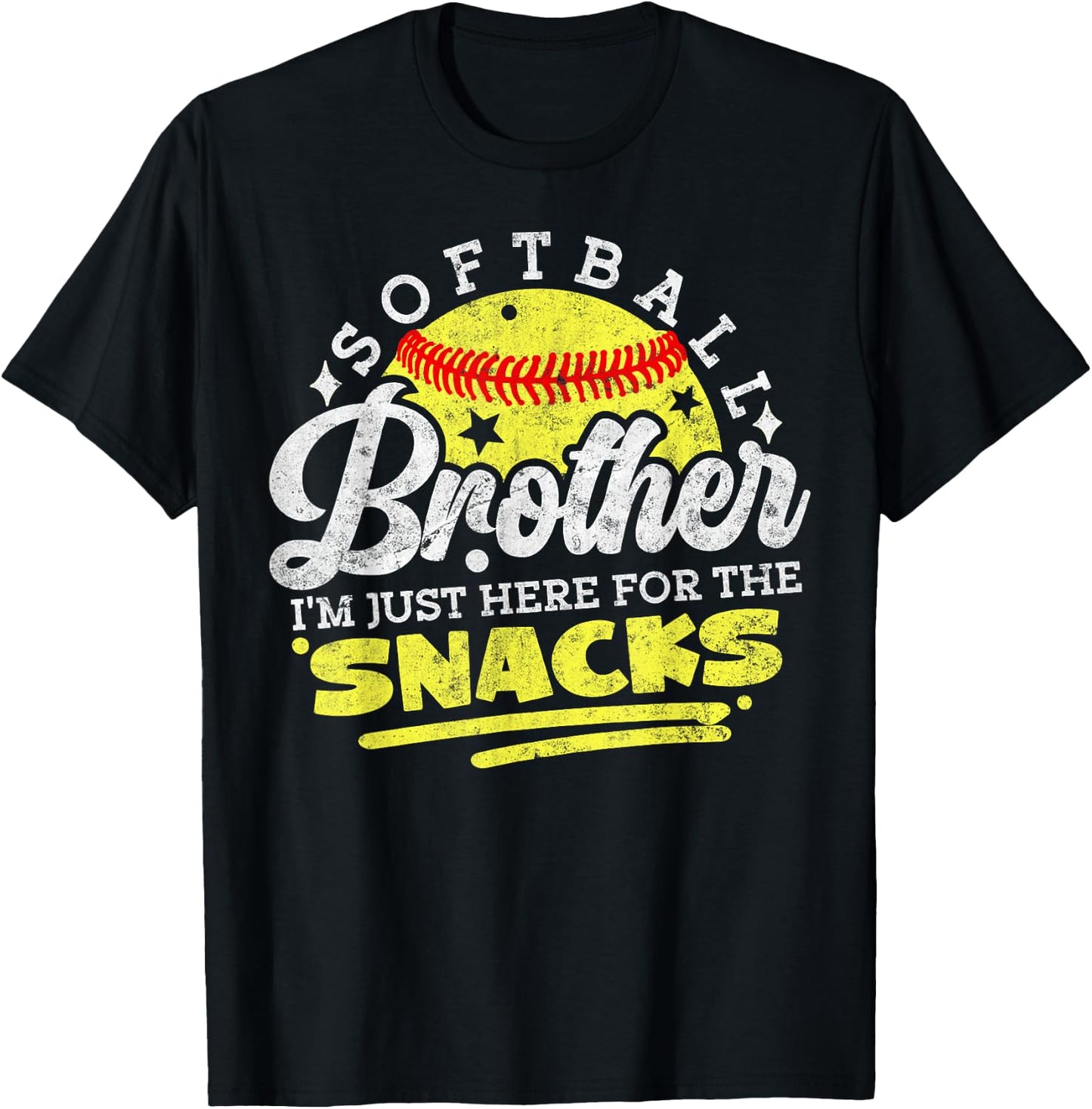 Softball Brother I'm Just Here for The Snacks Funny Retro T-Shirt - T-Shirt | Black
