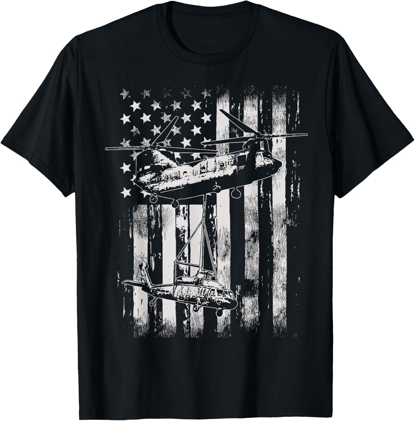 Vintage Chinook Helicopter American Flag T-Shirt - T-Shirt | Black