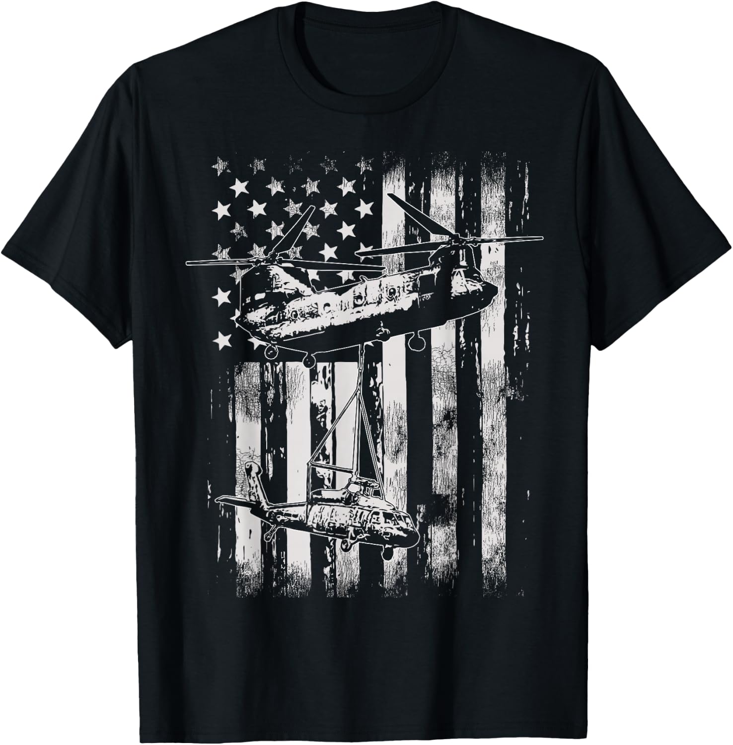 Vintage Chinook Helicopter American Flag T-Shirt - T-Shirt | Black