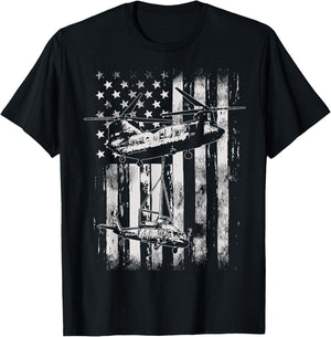 Vintage Chinook Helicopter American Flag T-Shirt - T-Shirt | Black