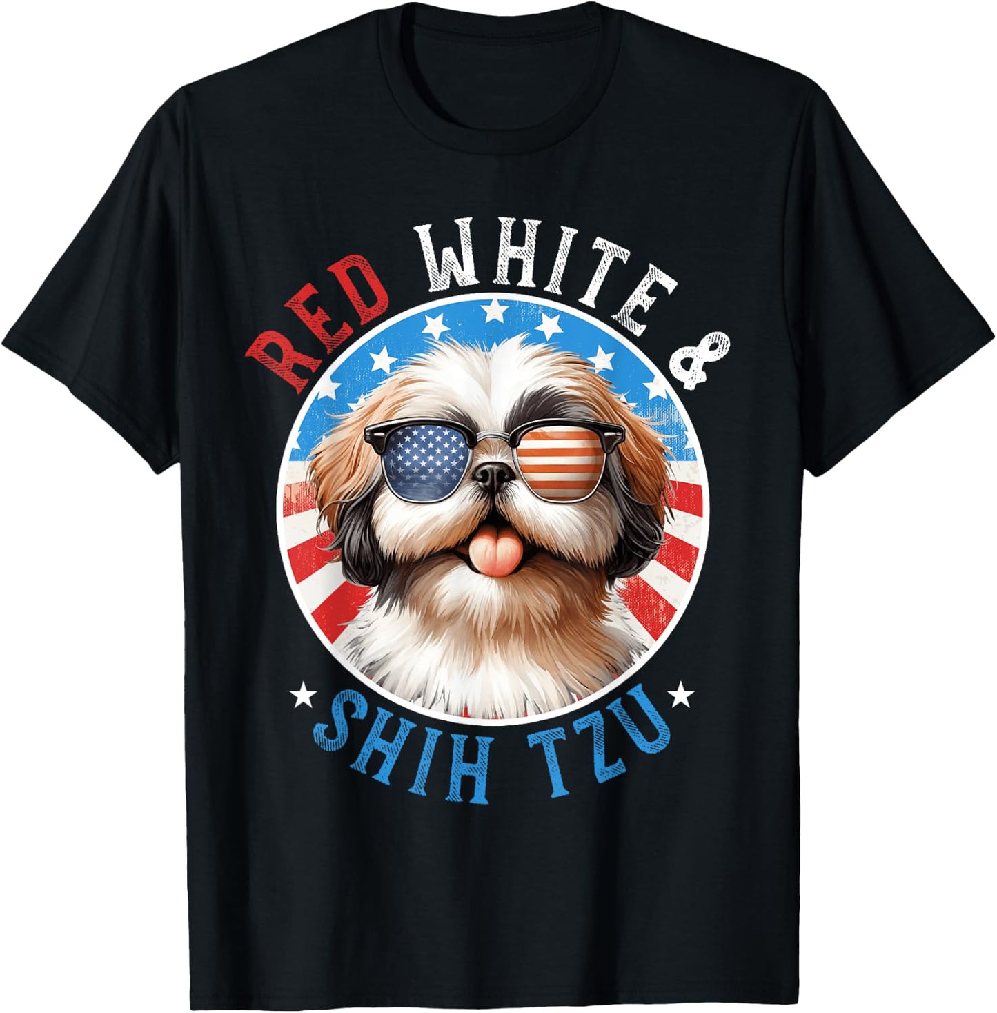 Shih Tzu Dog 4th of July Red White and Shih Tzu Lovers T-Shirt - T-Shirt | Black