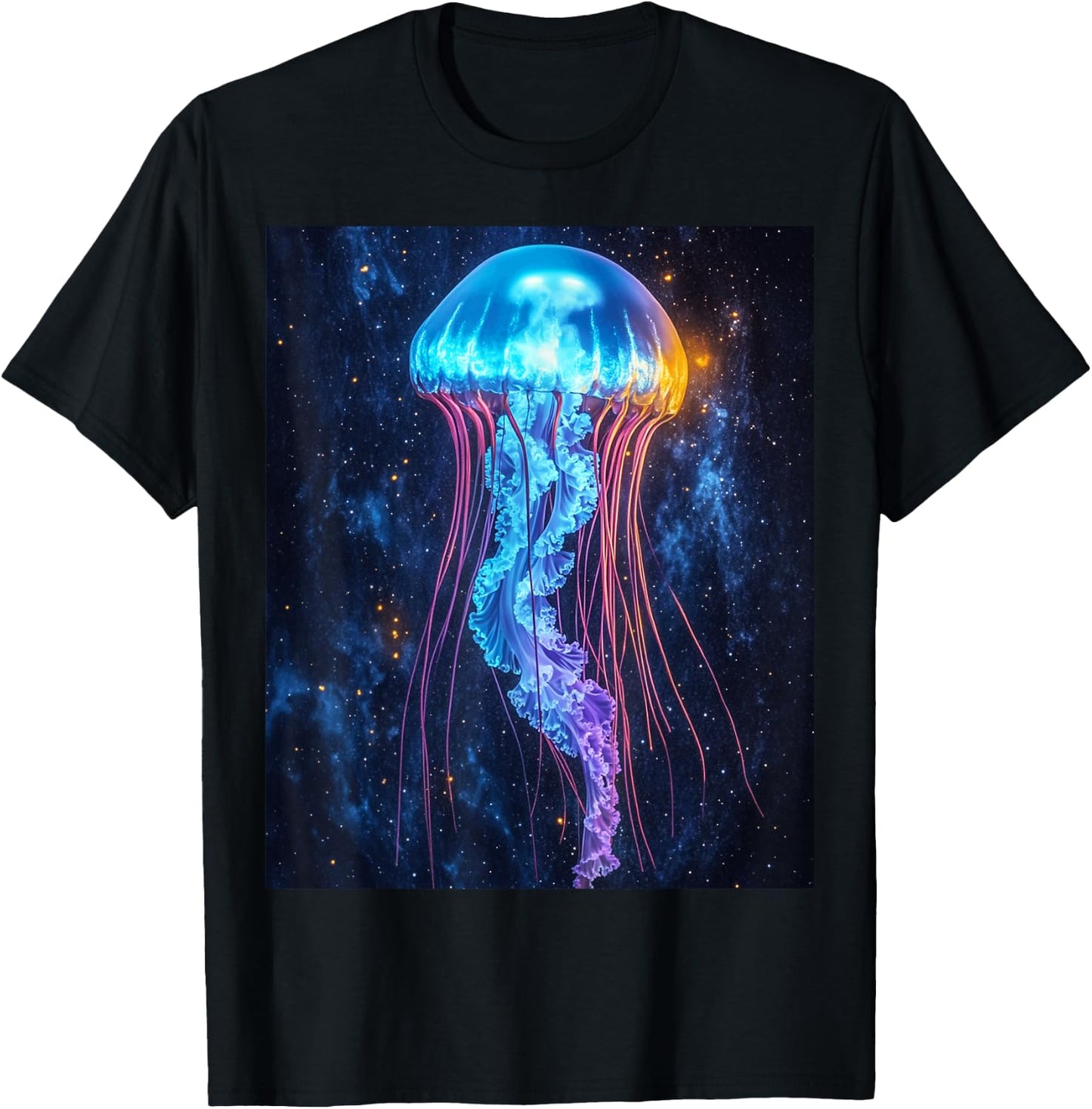 Cosmic Jellyfish Bioluminescent Art T-Shirt - T-Shirt | Black