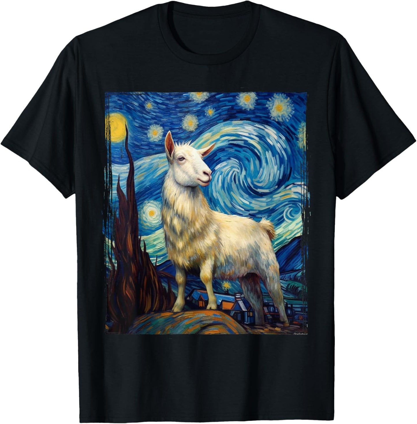 Mountain Goat art Van Gogh Mountain Goat T-Shirt - T-Shirt | Black