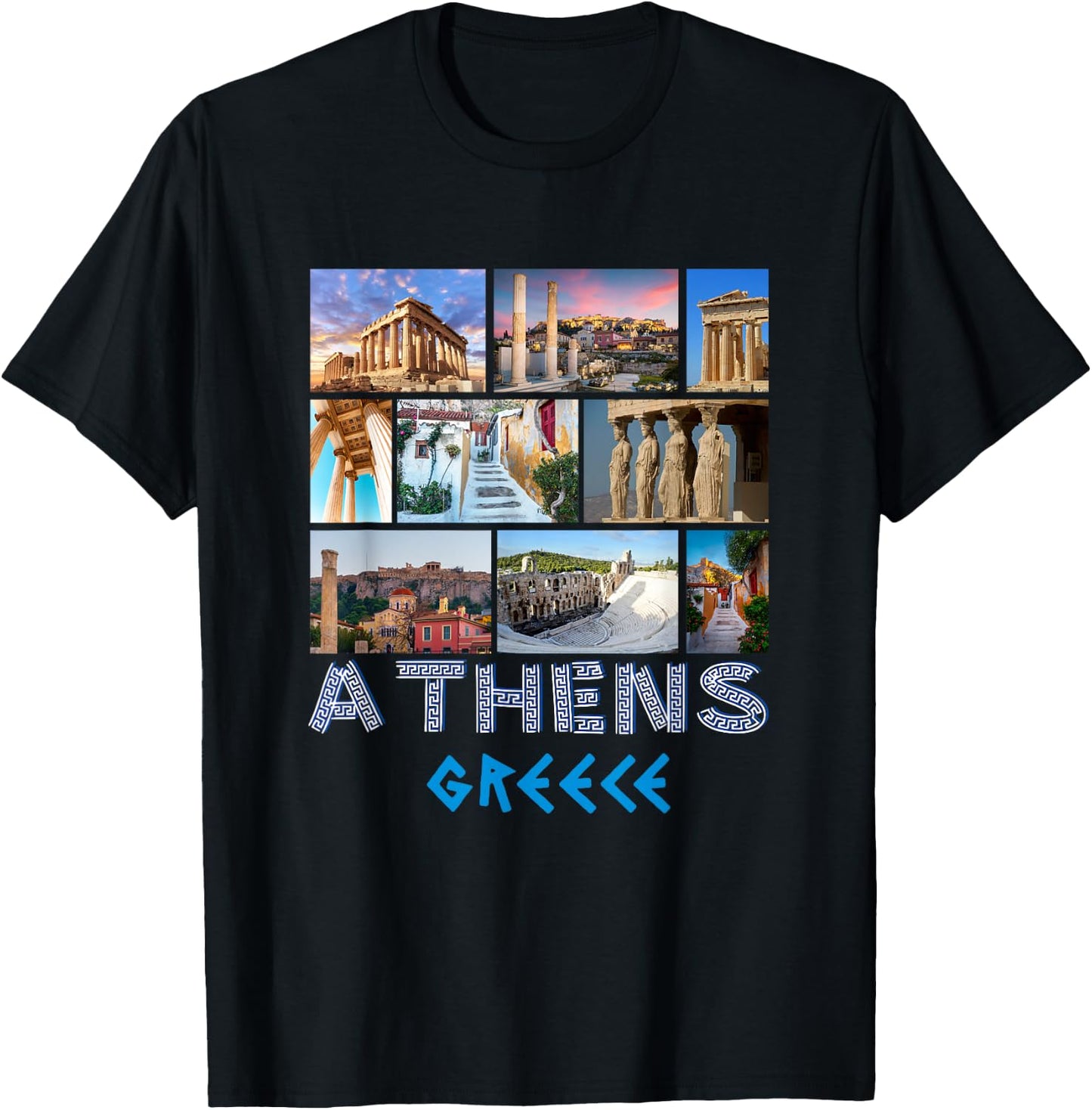Athens Greece Acropolis Famous Sights Souvenir from Greece T-Shirt - T-Shirt | Black