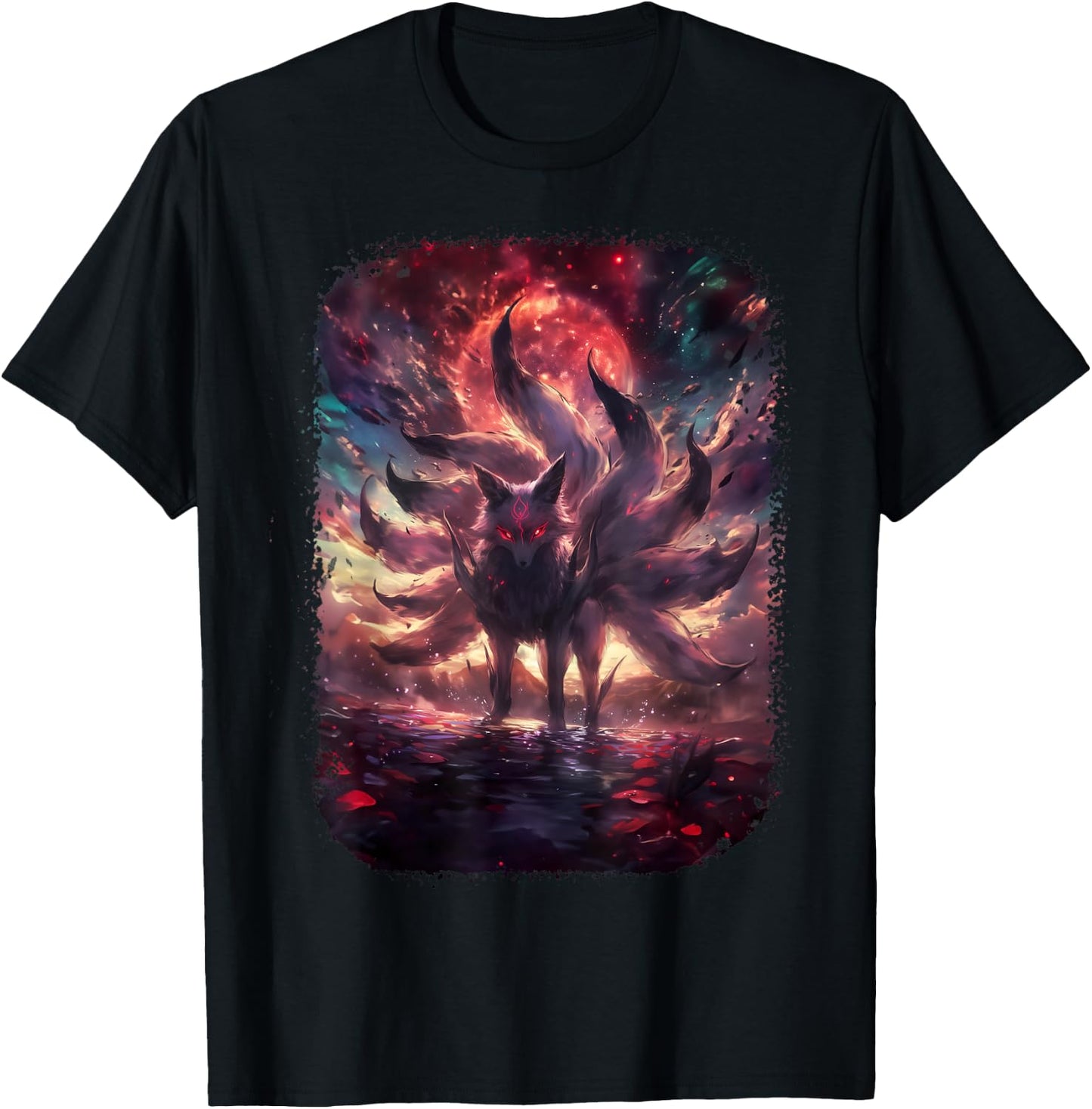 Anime Kitsune Nine-Tailed Fox Manga Otaku Style T-Shirt - T-Shirt | Black