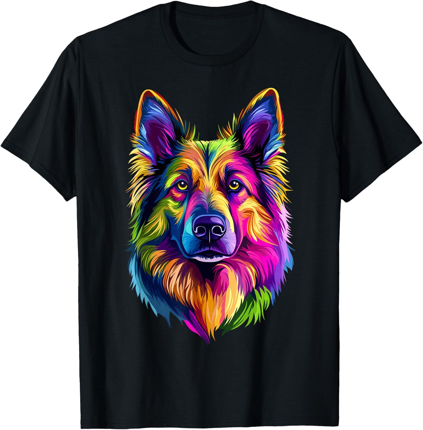 Colorful German Shepherd Face Cute GSD Lover Men Women Black T-Shirt - T-Shirt | Black
