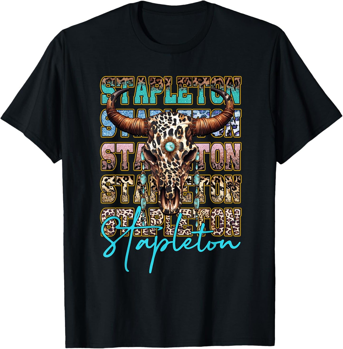 Stapleton Longhorn Southern Western Last Name 80s 90s Style T-Shirt - T-Shirt | Black