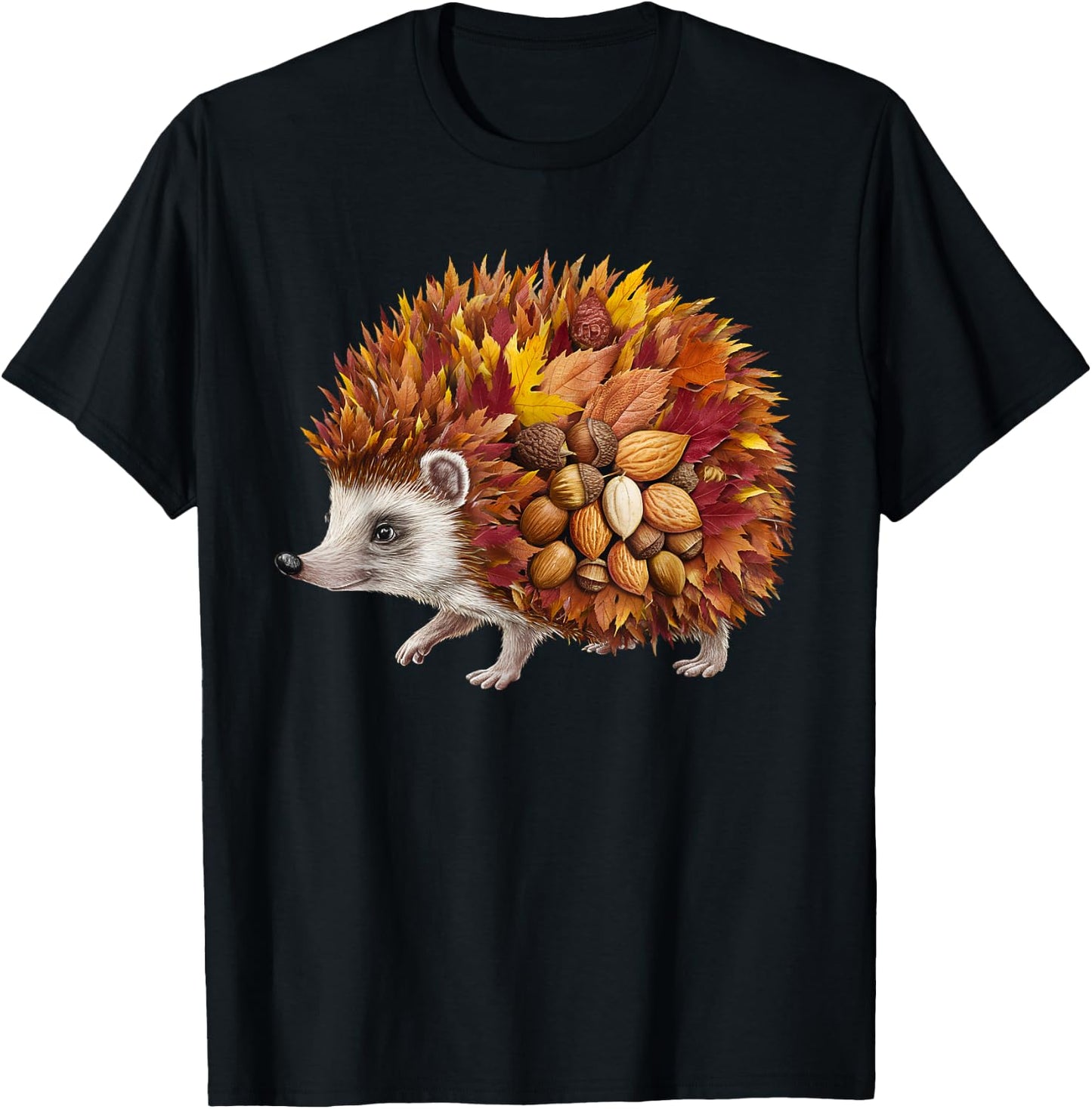 Hedgehog Fall Autumn Season Leaves Animal Nature Lover T-Shirt - T-Shirt | Black