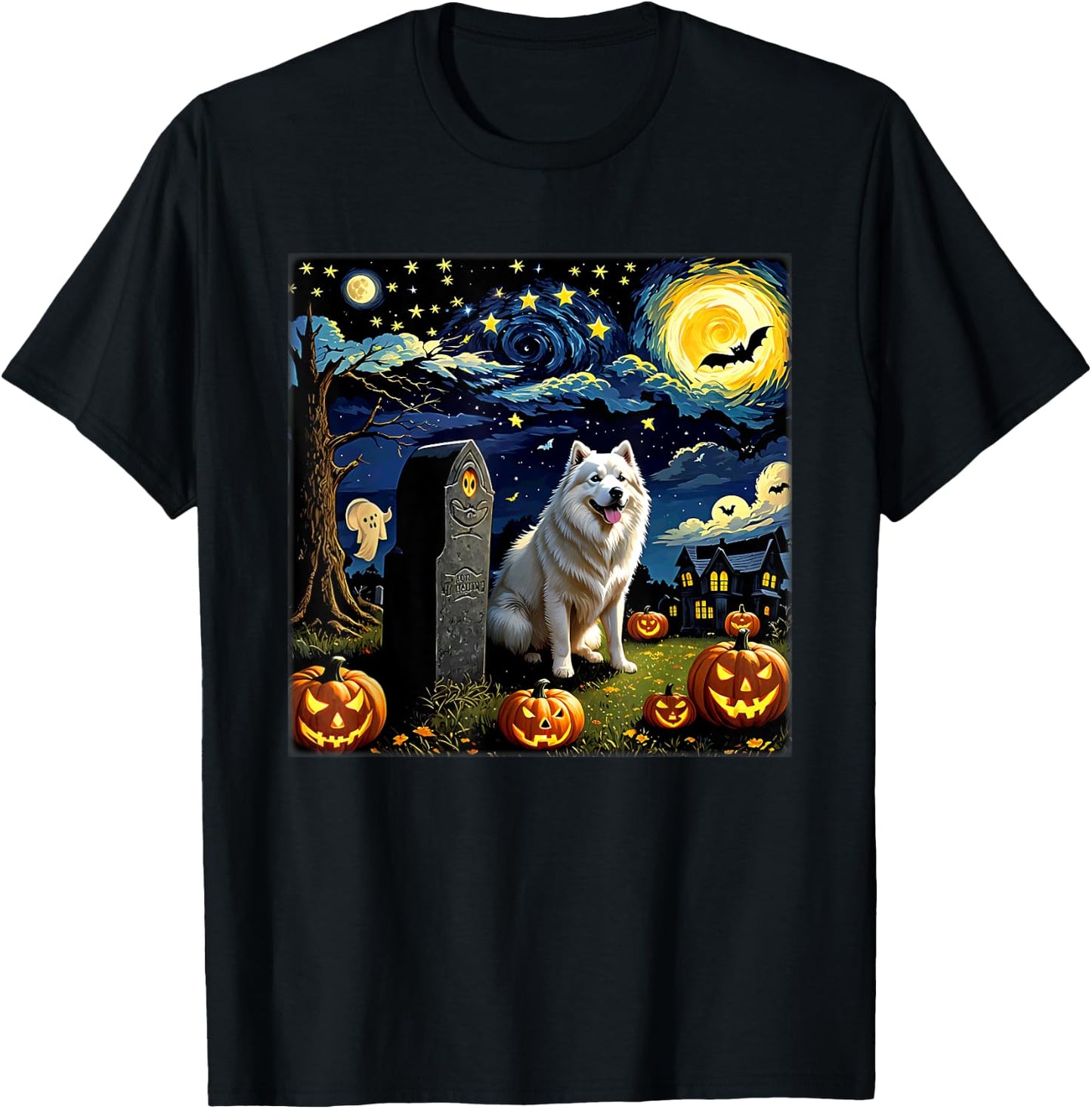 Spooky Halloween Samoyed Dog Starry Night Women Kids T-Shirt - T-Shirt | Black