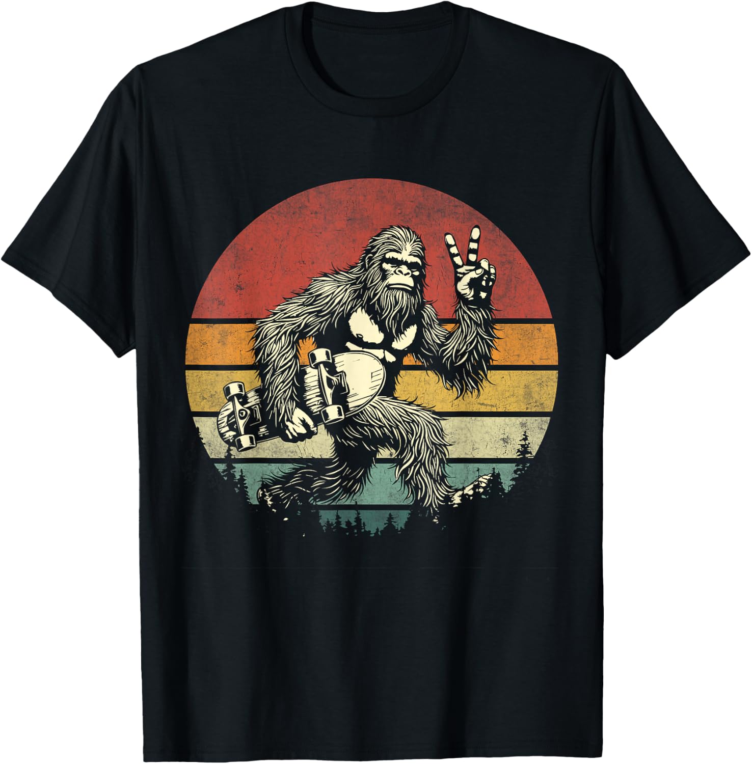 Funny Retro Bigfoot Skater Vintage Sasquatch Skateboarding T-Shirt - T-Shirt | Black