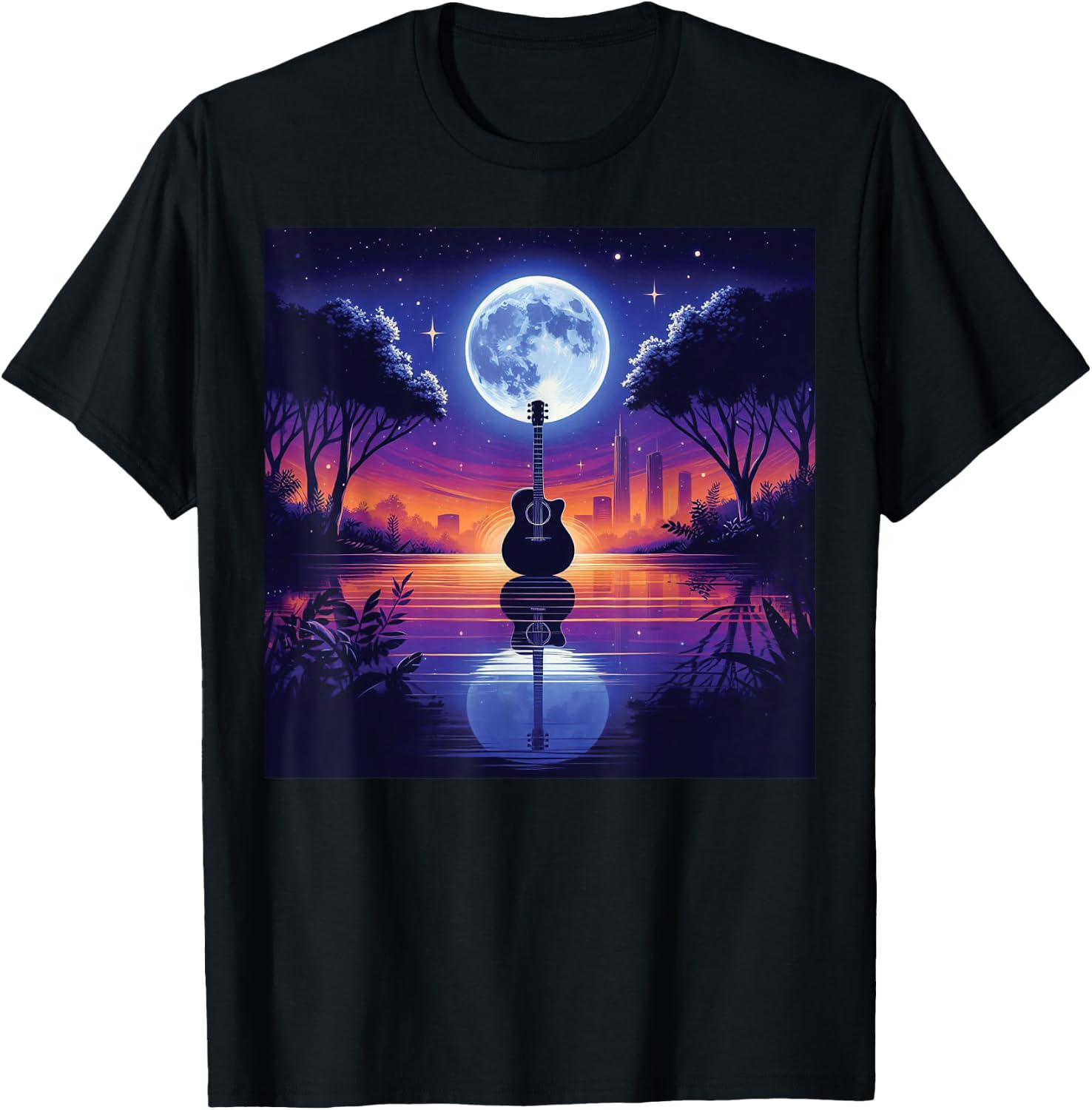 Guitar Lake Shadow Love Guitar Musician T-Shirt - T-Shirt | Black