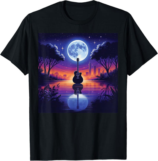 Guitar Lake Shadow Love Guitar Musician T-Shirt - T-Shirt | Black
