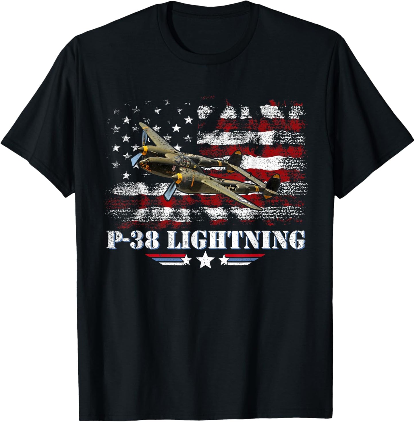 P-38 Lightning P38 WW2 Aircraft Fighter Jet Pilot Veteran T-Shirt - T-Shirt | Black