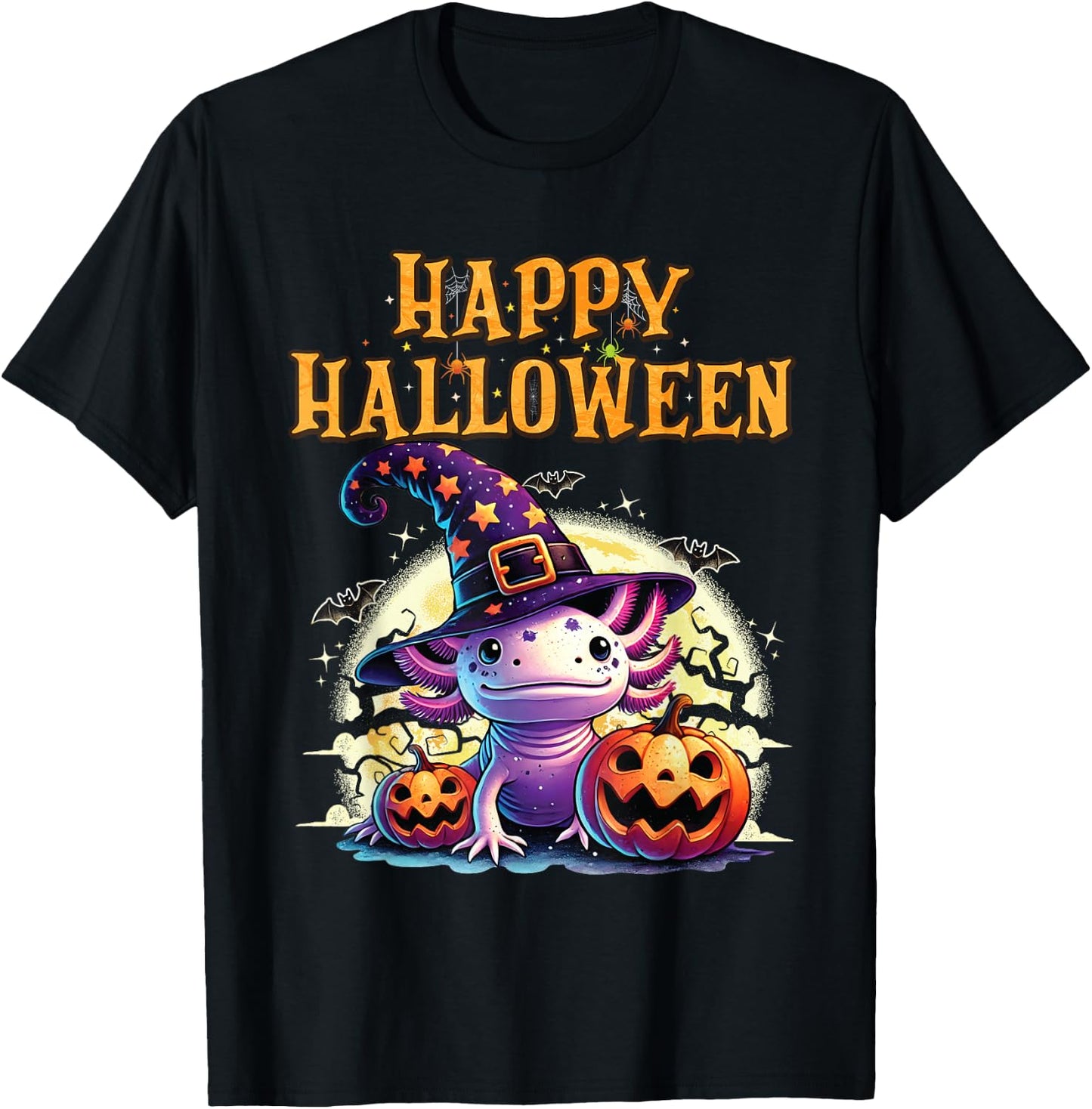 Sea Animal lovers Axolotl Witch Hat celebrating Halloween T-Shirt - T-Shirt | Black