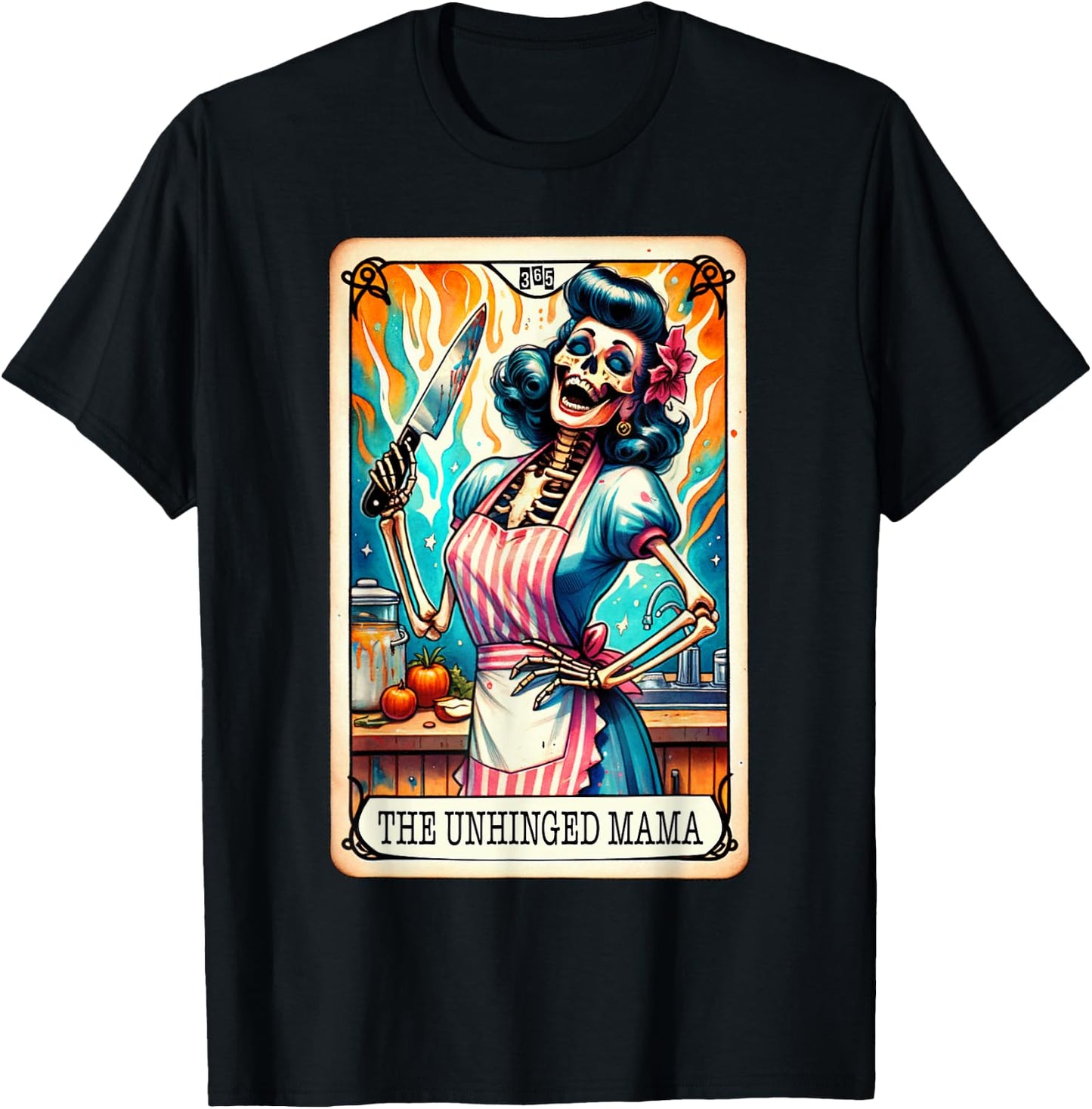 The Unhinged Mama Tarot Card Tired Mom Knife Kitchen Women T-Shirt - T-Shirt | Black