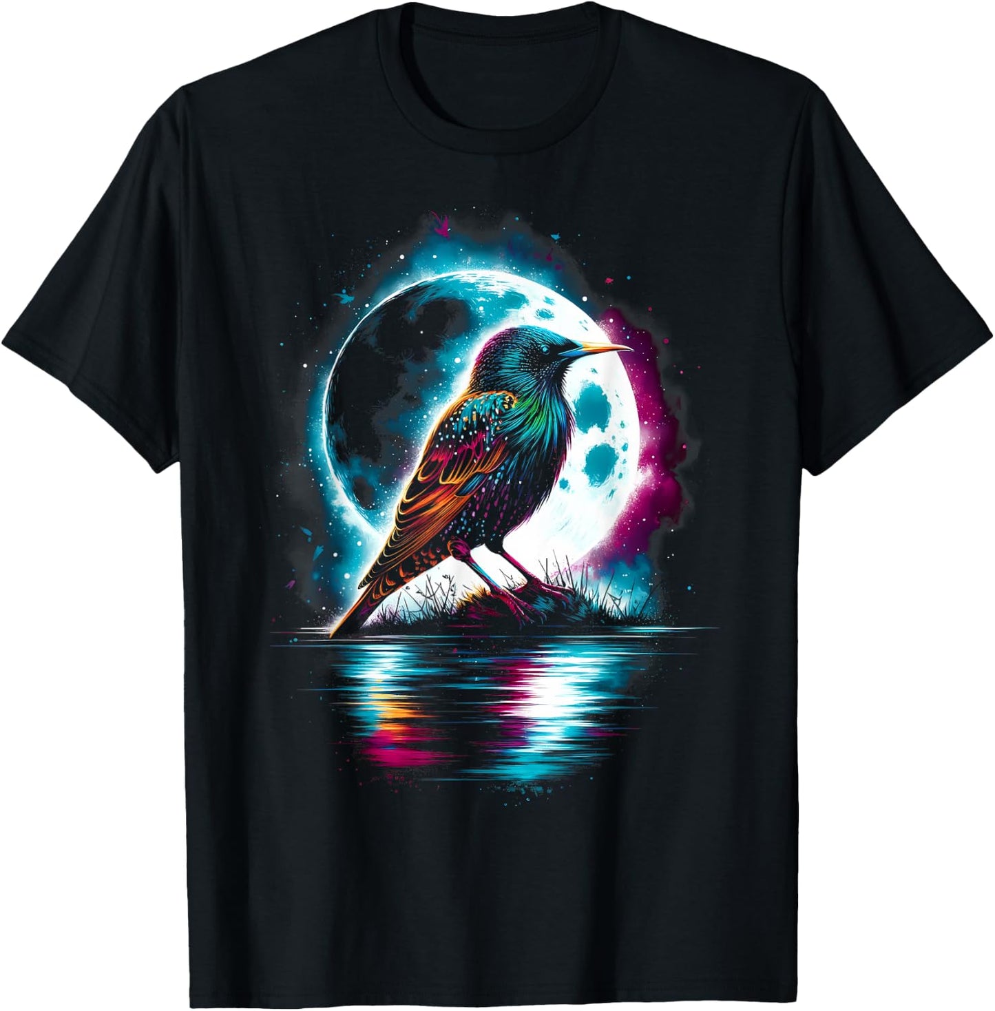 Colorful Starling Bird Spirit Animal Cool Illustration T-Shirt - T-Shirt | Black