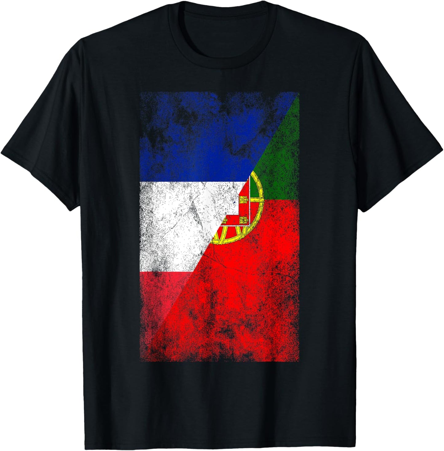 France & Portugal Flags - French Portuguese T-Shirt - T-Shirt | Black