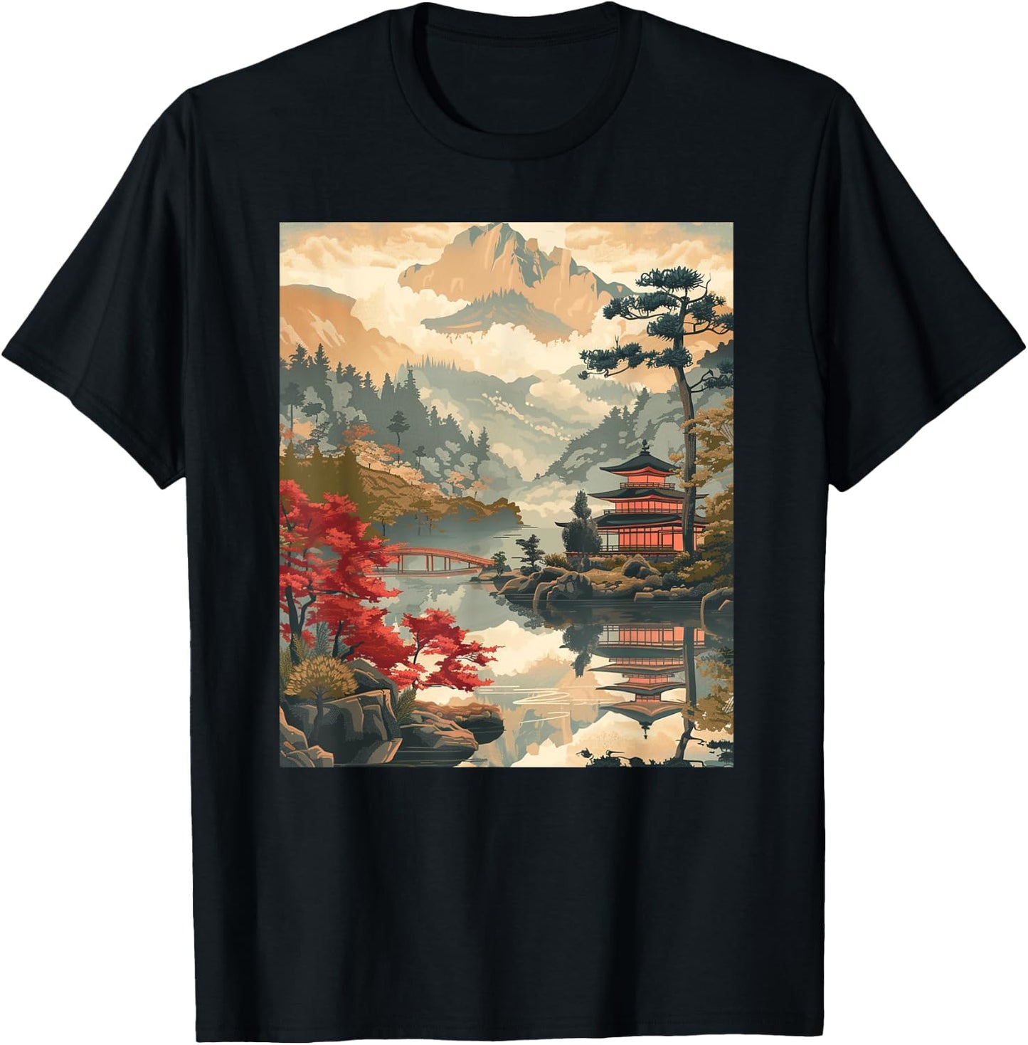 Vintage Woodblock Japanese Graphical Art T-Shirt - T-Shirt | Black