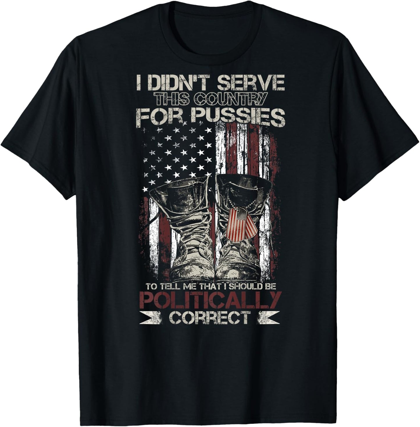 I Didn't Serve This Country For Pussies USA Flag on back T-Shirt - T-Shirt | Black
