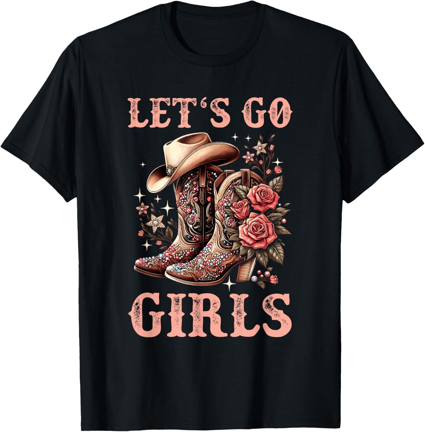 Country Girls Rodeo Woman Cowboy Hat Kids Lets Go Girls T-Shirt - T-Shirt | Black
