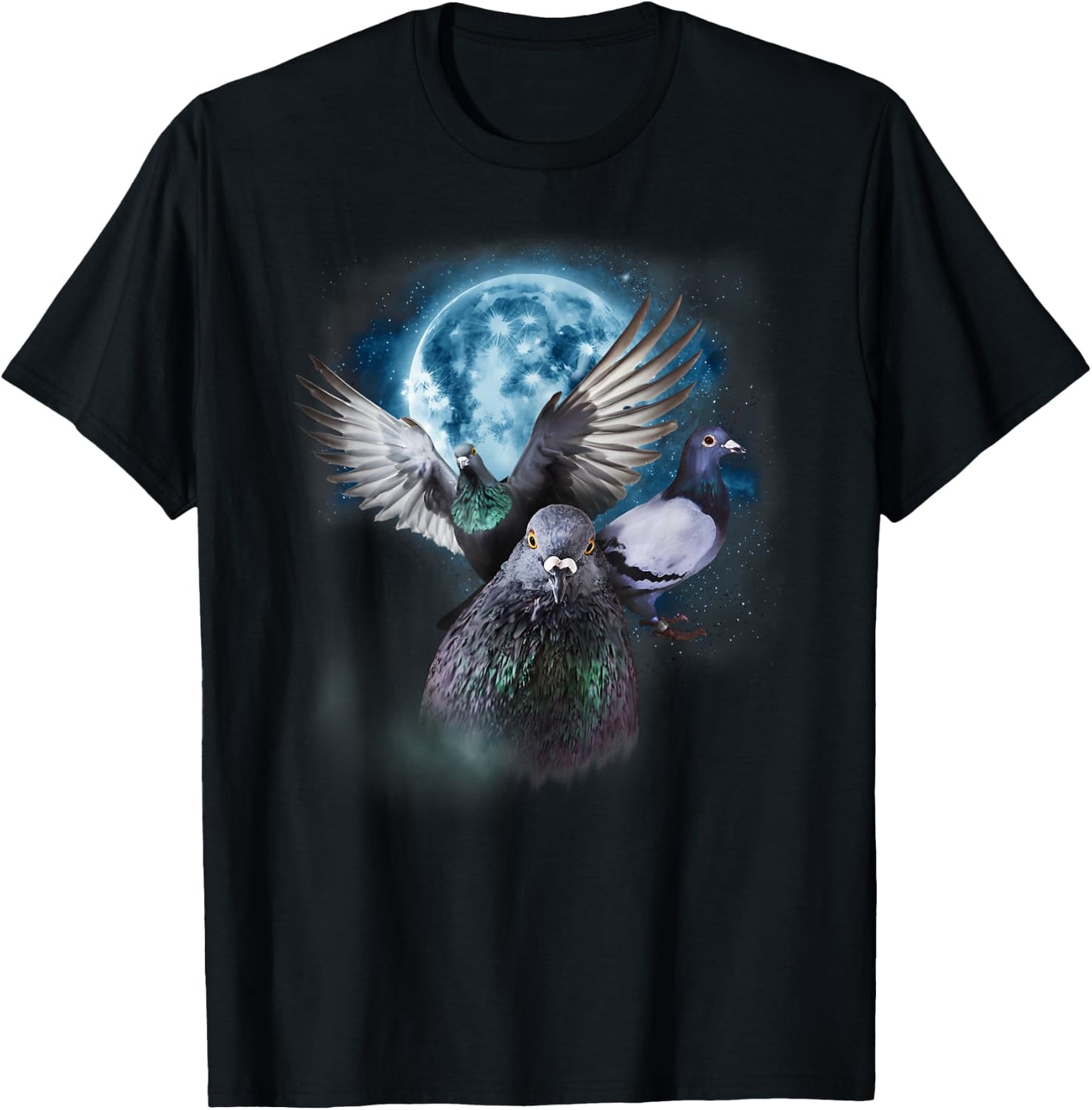 Funny Pigeon Shirt - Funny Pigeons Howling at the Moon T-Shirt - T-Shirt | Black