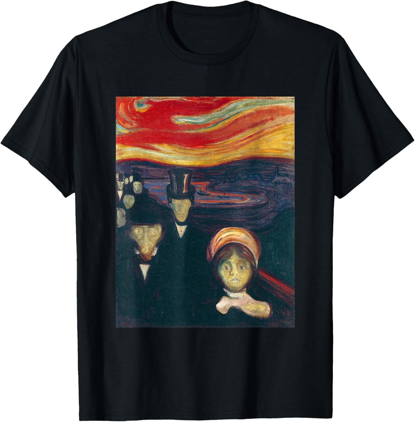 Anxiety by Edvard Expressionism Munch Art T-Shirt - T-Shirt | Black
