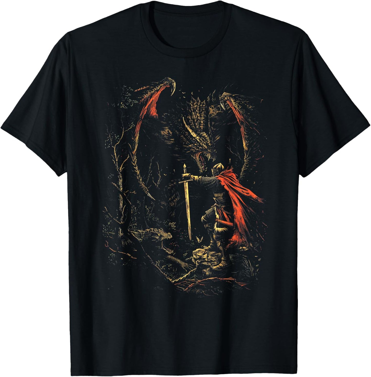 Book Fantasy Art Brave Knight Fighting T-Shirt - T-Shirt | Black