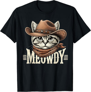 Meowdy Cat Funny Texas Cat Vintage Country Music Cat Cowboy T-Shirt - T-Shirt | Black