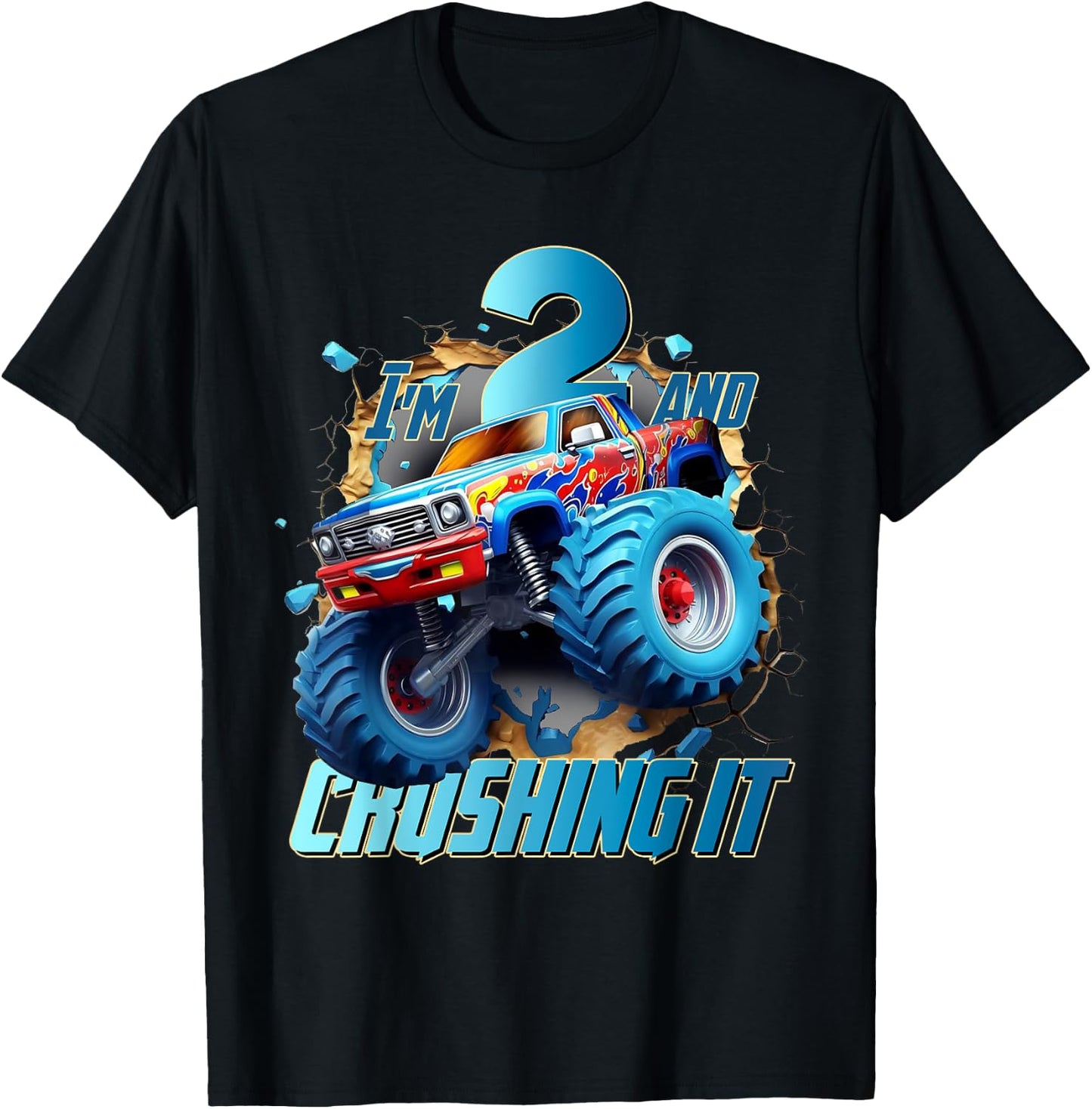 I'm Crushing it Monster Truck 2 Year Old Boys 2nd Birthday T-Shirt - T-Shirt | Black
