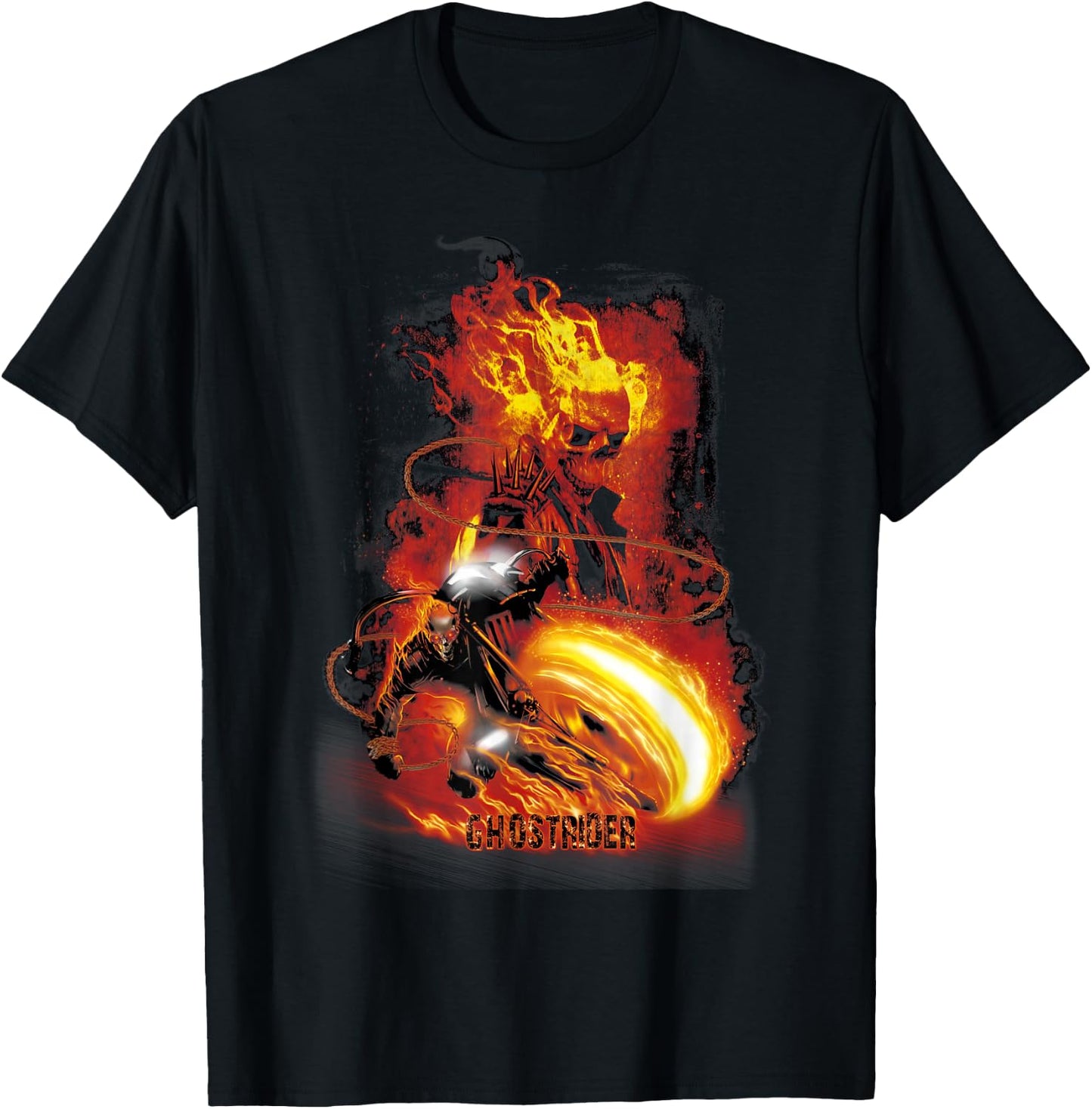 Marvel Ghost Rider Fire & Fury Motorcycle Flames T-Shirt - T-Shirt | Black