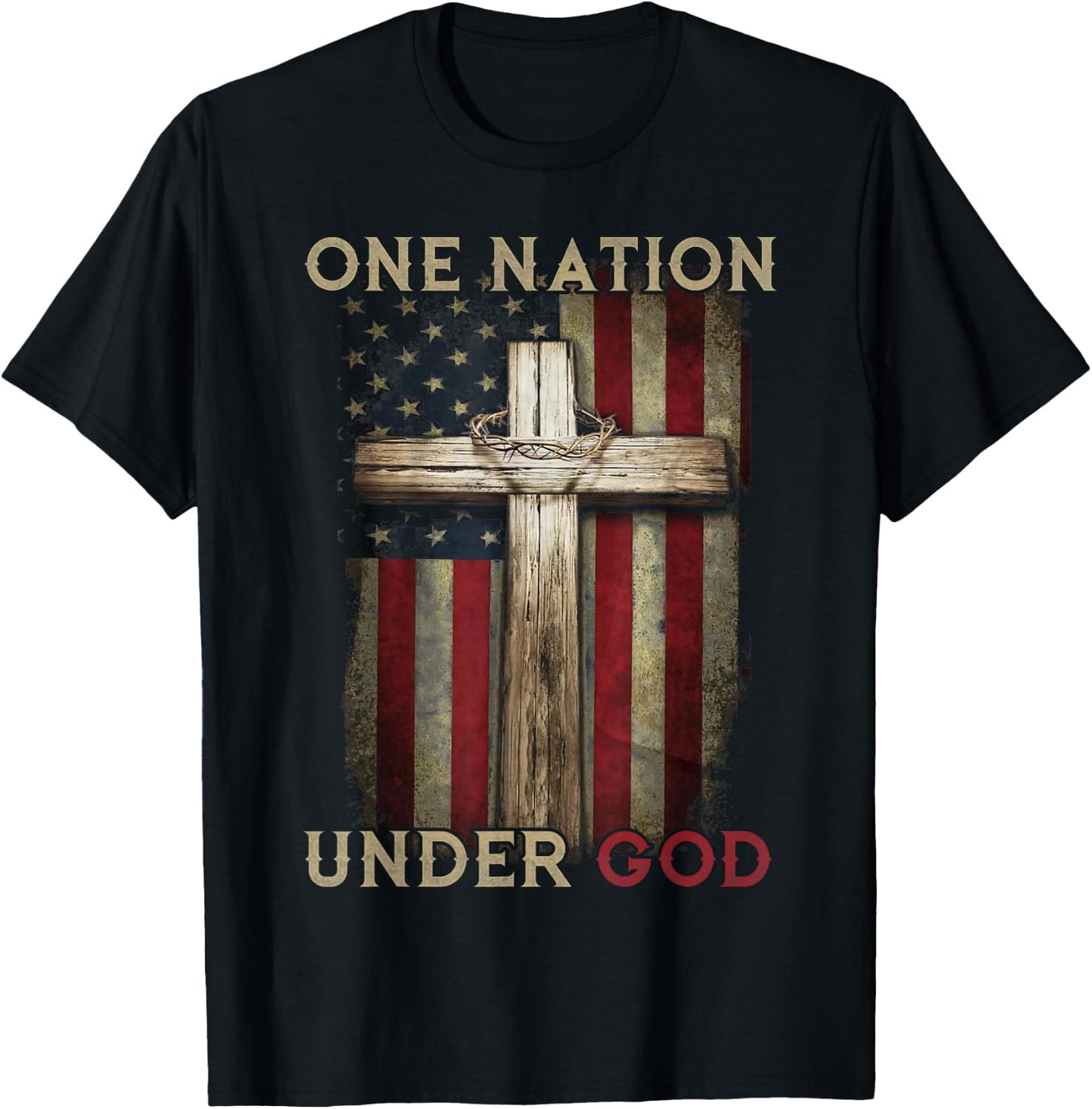 One Nation Under God US Flag 4th Of July Patriotic Christian T-Shirt - T-Shirt | Black