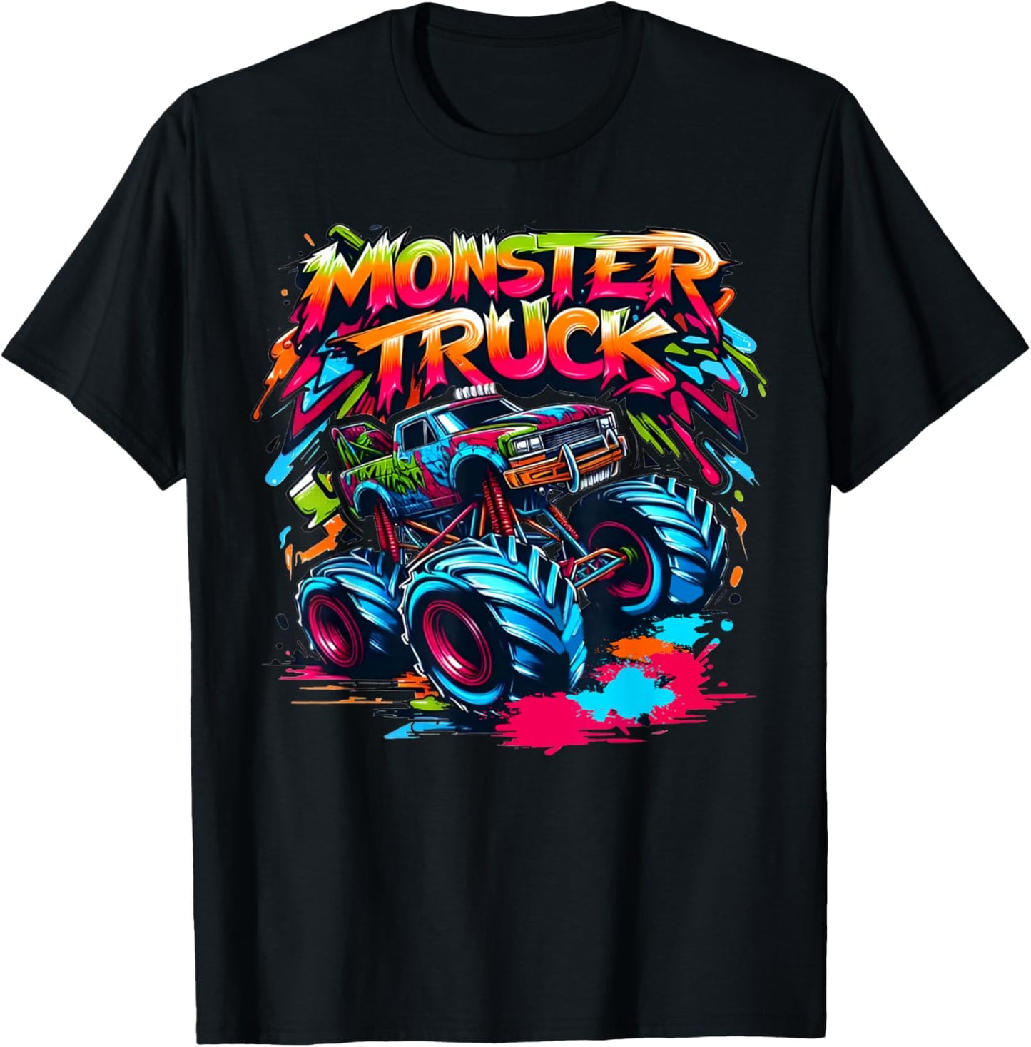 Monster Truck Retro Colorful Graffiti Toddlers Youth Adults T-Shirt - T-Shirt | Black