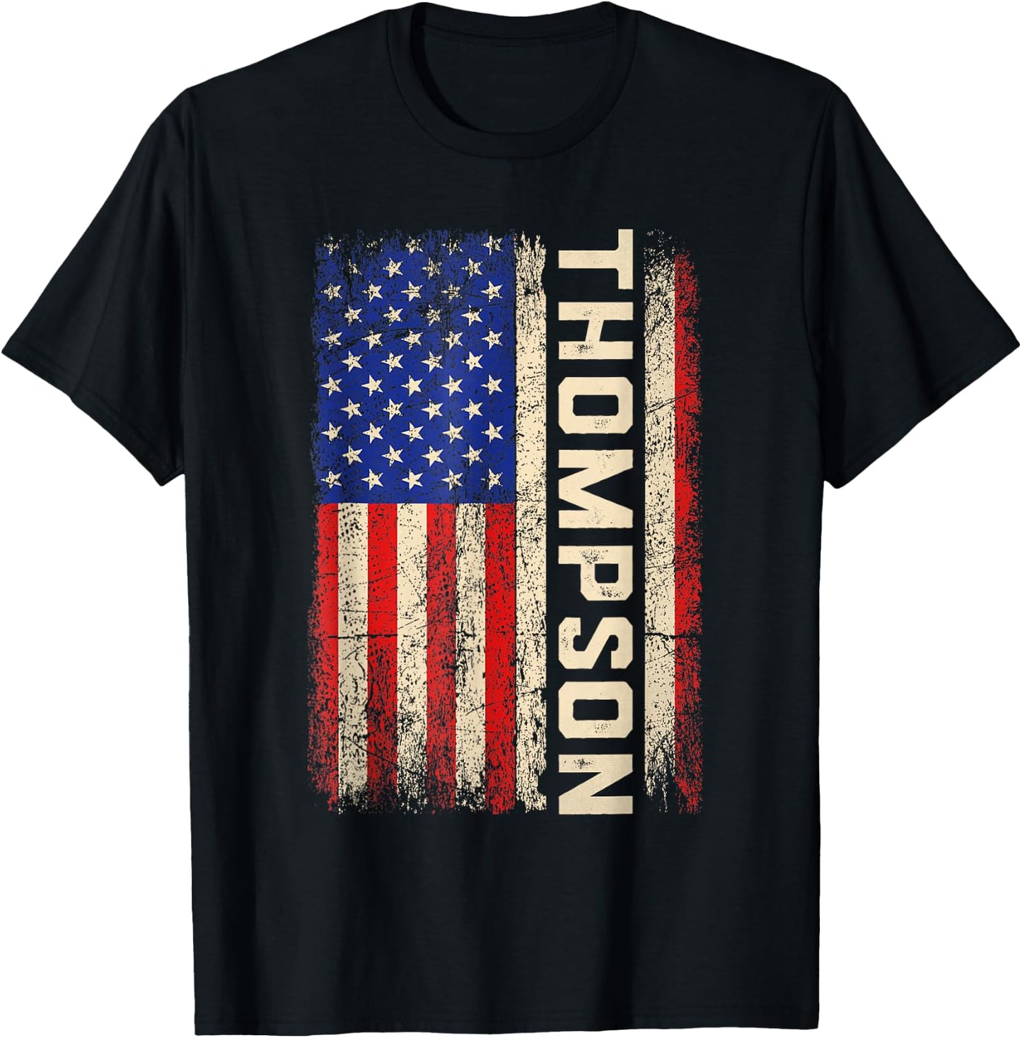 Thompson Last Name Shirt Thompson Name American Flag T-Shirt - T-Shirt | Black
