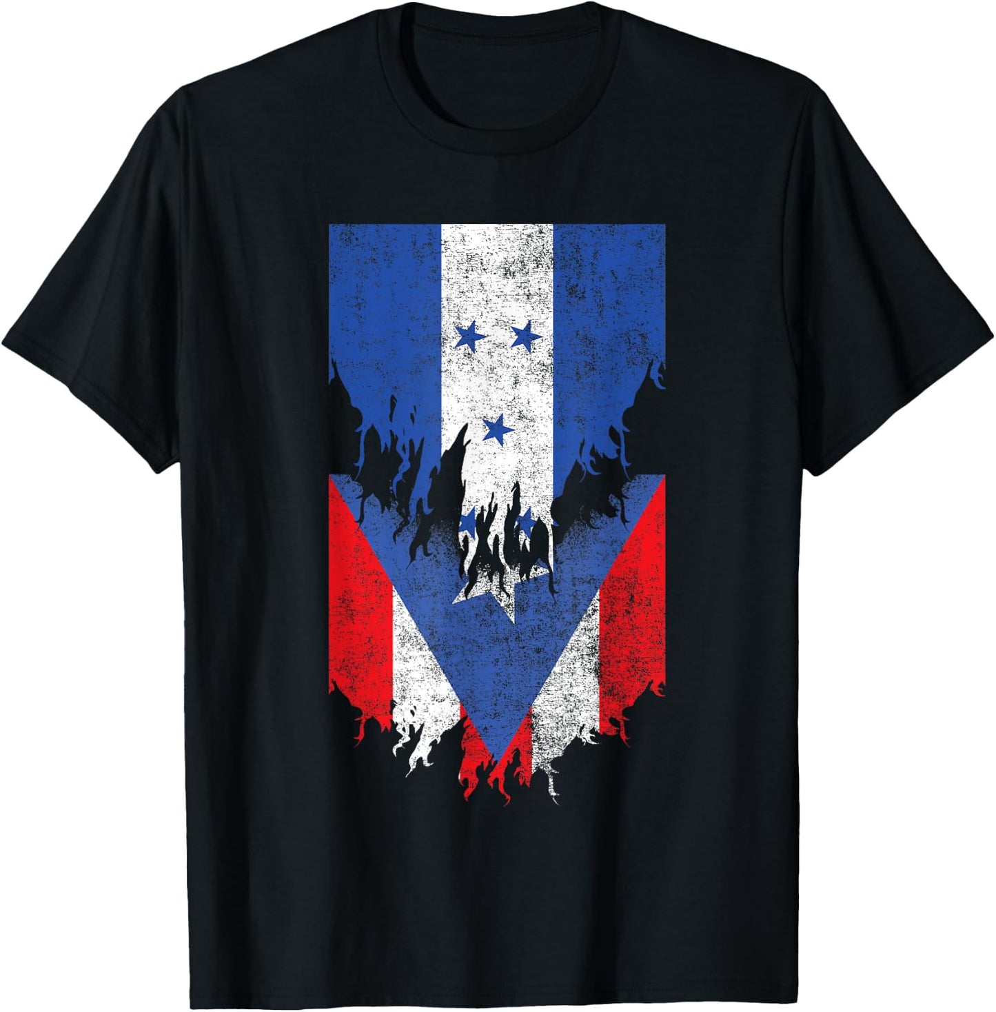 Honduran Puerto Rican Flags Ripped Torn Honduras Puerto Rico T-Shirt - T-Shirt | Black