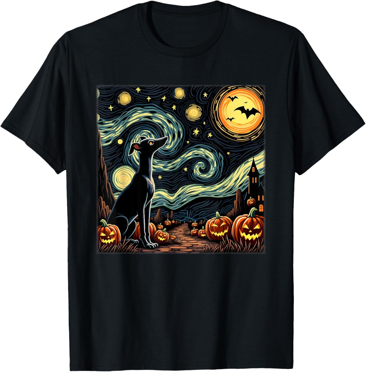 Spooky Halloween Italian Greyhound Dog Starry Night T-Shirt - T-Shirt | Black