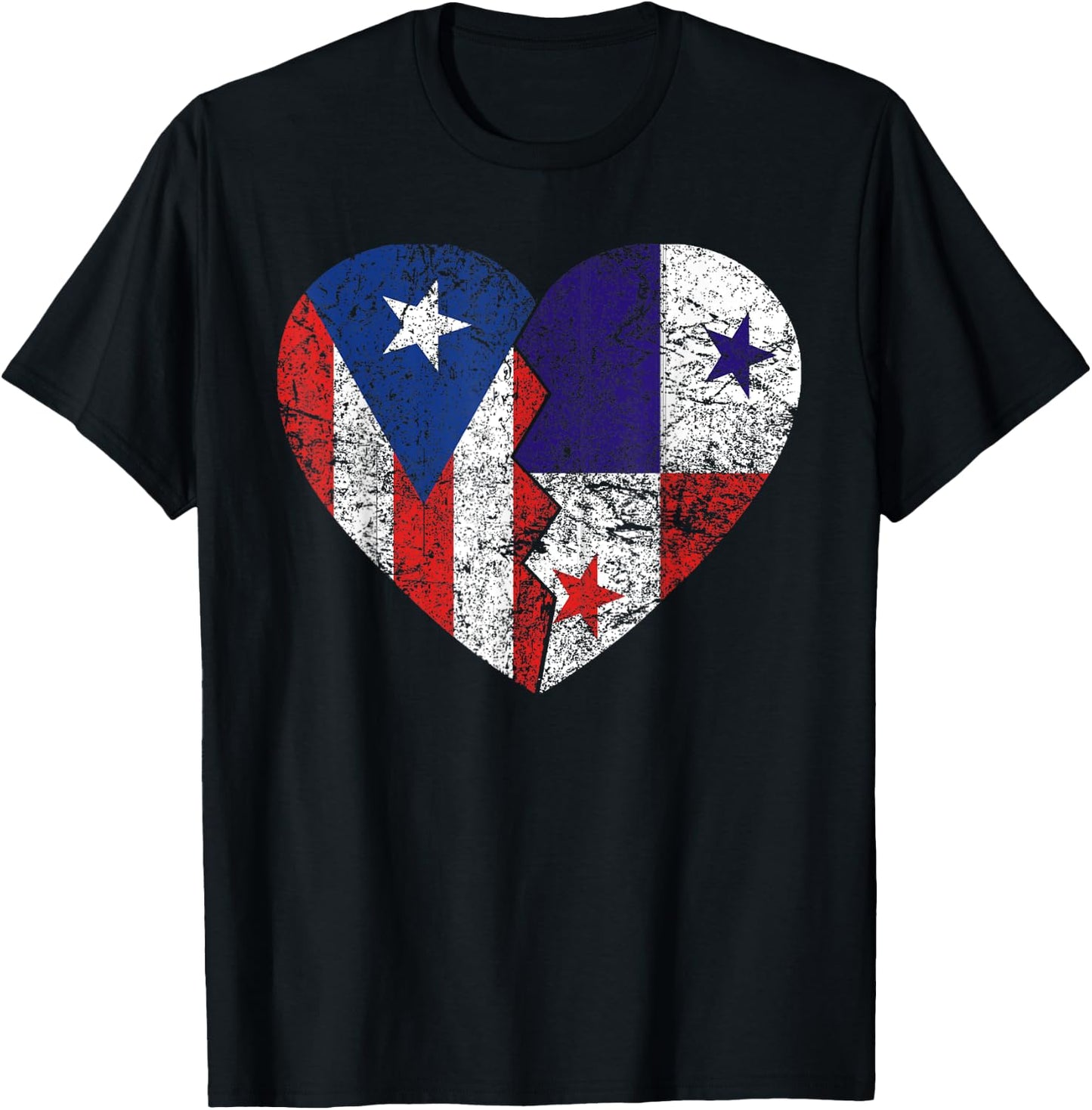 Panamanian Puerto Rican Flags Heart | Puerto Rico Panama T-Shirt - T-Shirt | Black