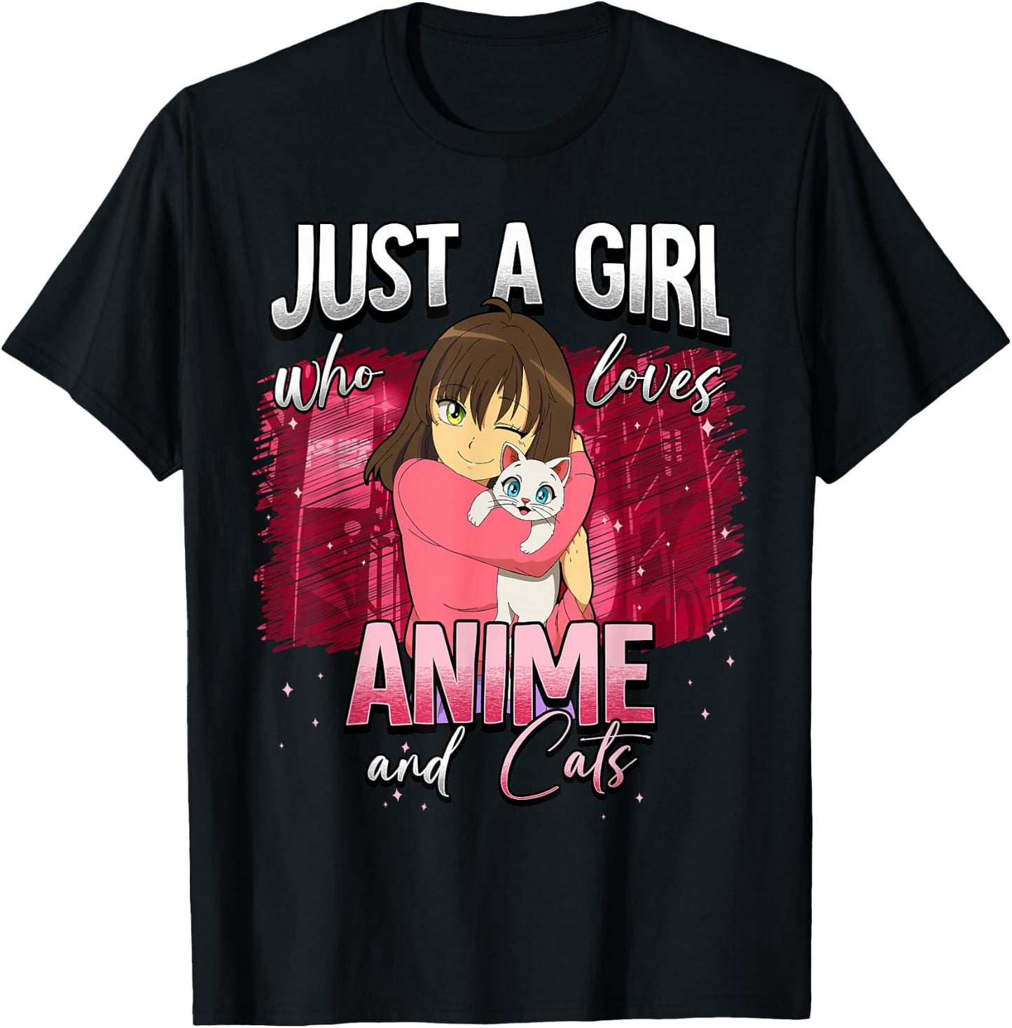 Just A Girl Who Loves Anime And Cats T-Shirt - T-Shirt | Black