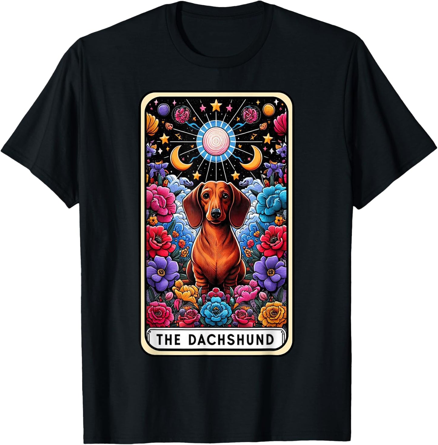 Dachshund Dog Tarot Card Floral Mom Dachshund Dad Weiner Dog T-Shirt - T-Shirt | Black