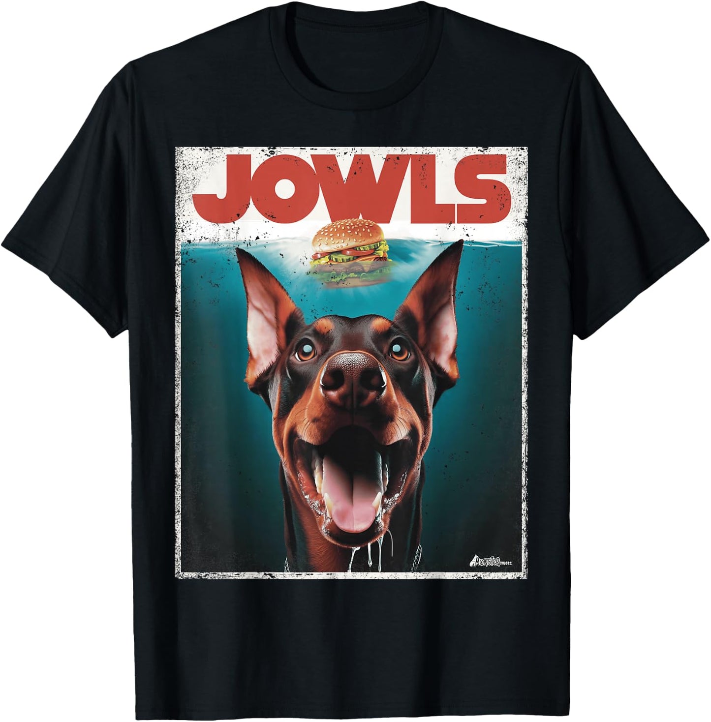 MonsterMuttz Funny Doberman Jowls Top Drooling Dobie Fur -Adults Black Small T-Shirt - T-Shirt | Black