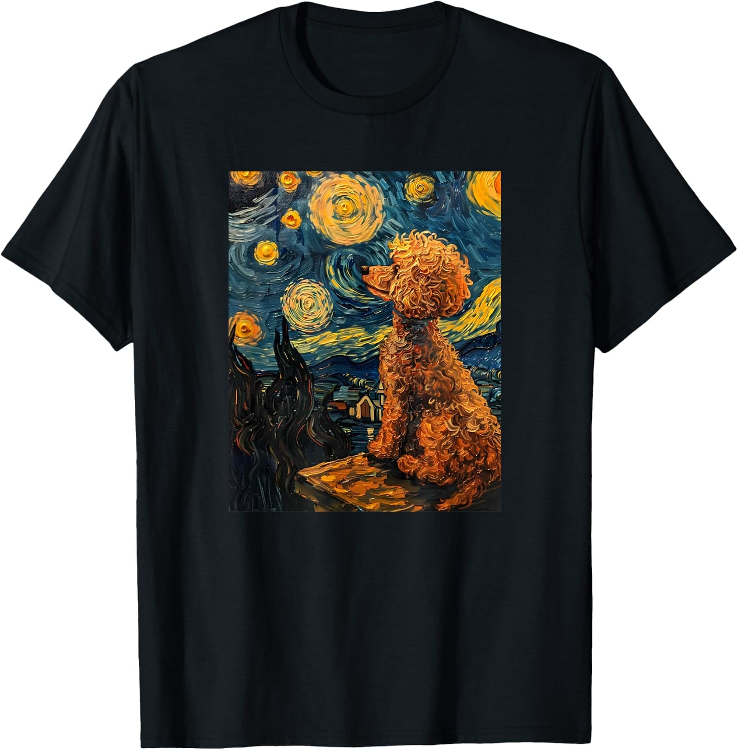 Cute Van Gogh Poodle Dog Starry Night Funny Women & Men T-Shirt - T-Shirt | Black