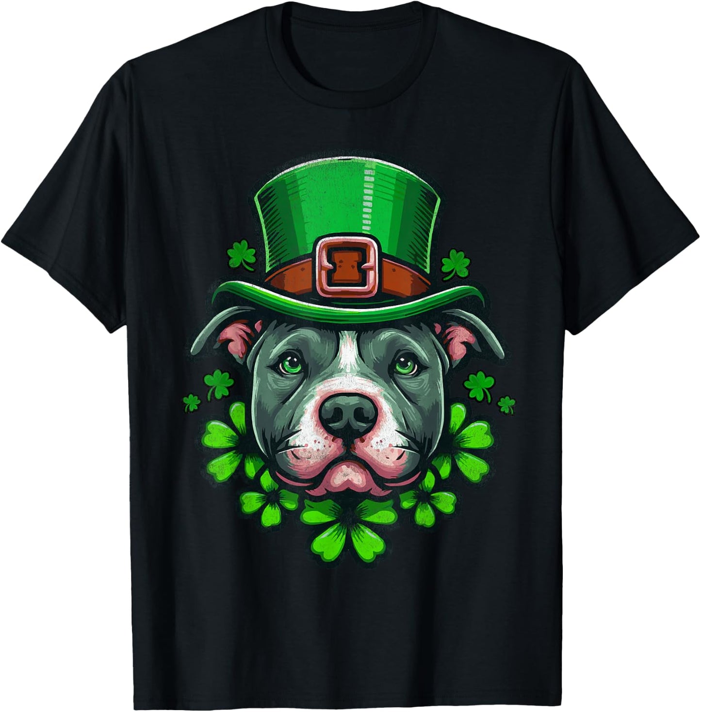 Funny Irish Pitbull Dog Shamrock St.Patrick's Day T-Shirt - T-Shirt | Black